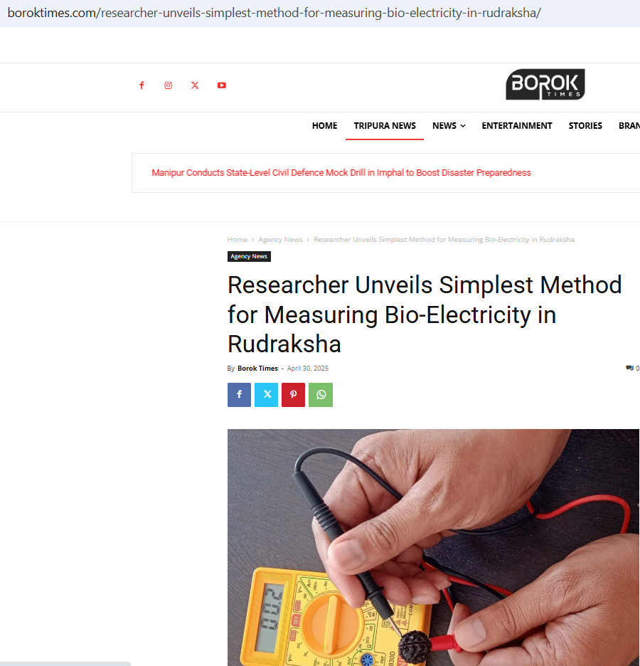 elaeocarpus ganitrus bead contains bio-electricity which can be measured suing simple device. News covered by Borok Times.